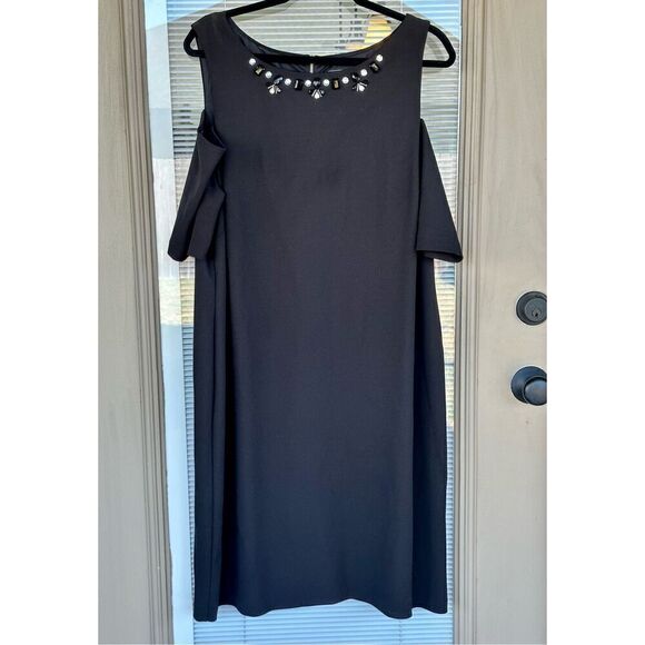 Jessica Howard size 18W black cold shoulder midi dress with jeweled neckline plu - Picture 1 of 7